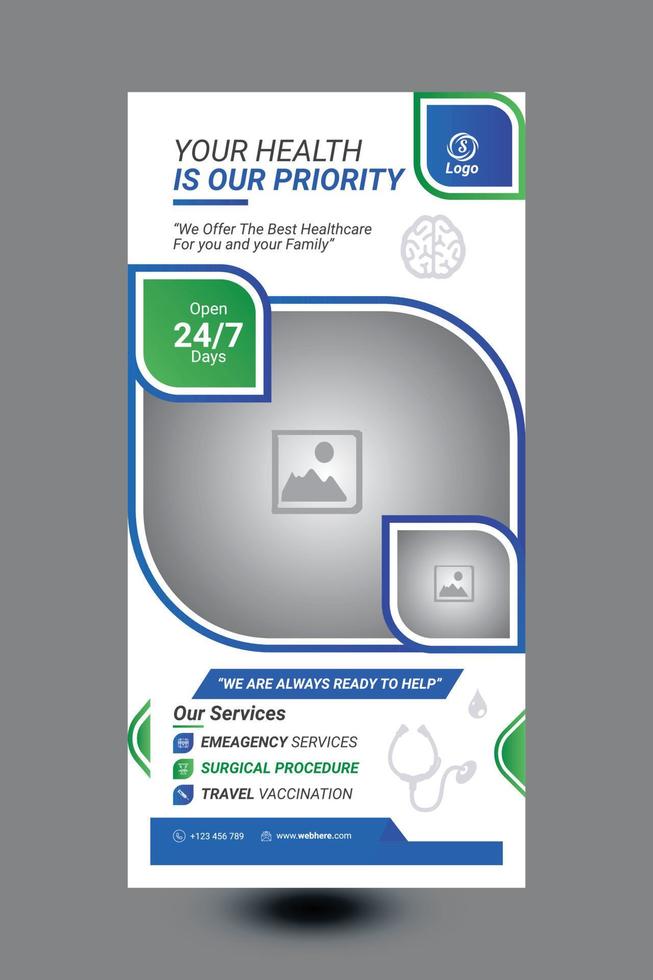 Modern medical clinic health roll up banner design Free Vector