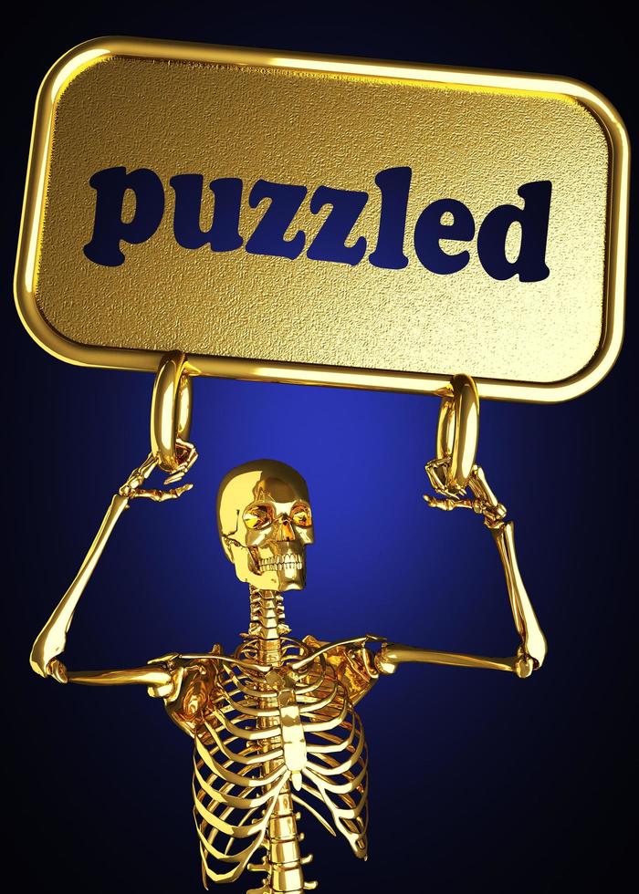 puzzled word and golden skeleton photo