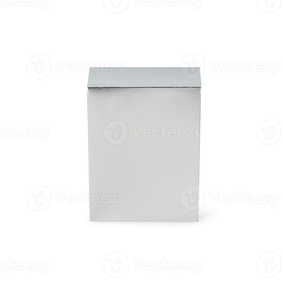 Silver box mockup isolated on white background with clipping path photo