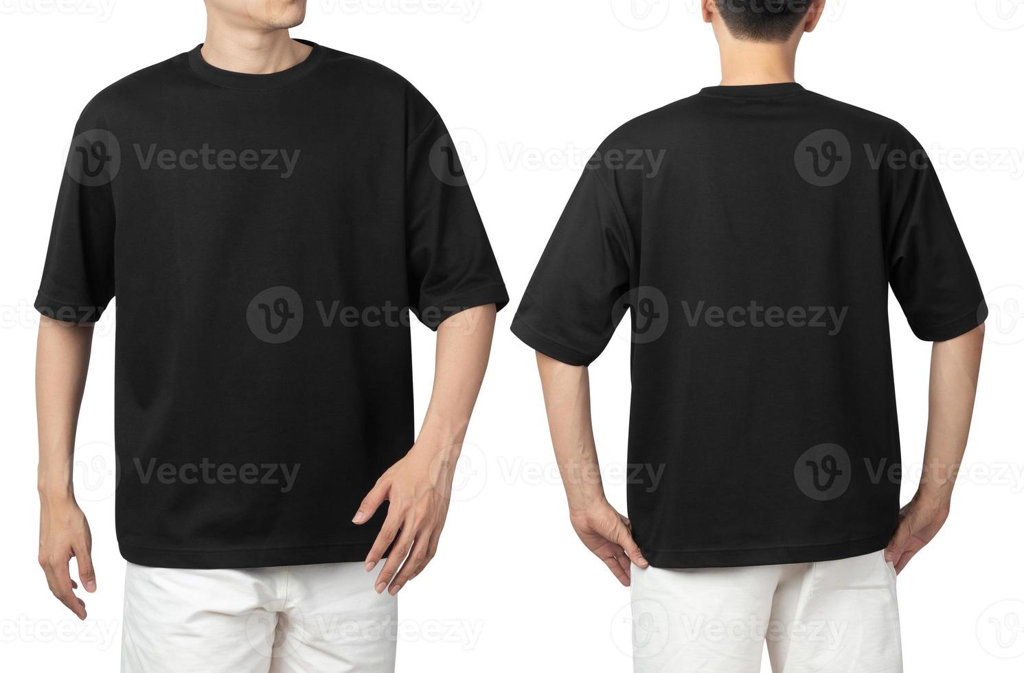 Young man in blank oversize t-shirt mockup front and back used as design template, isolated on white background with clipping path photo