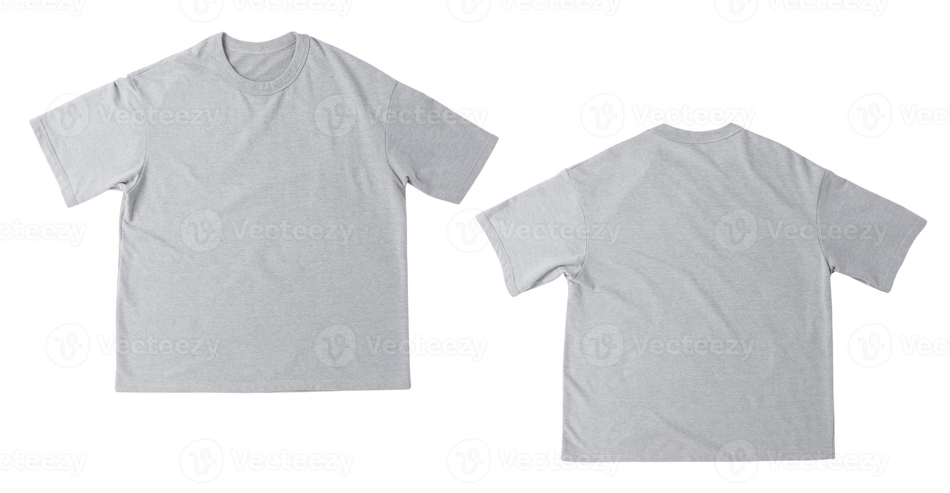 Blank grey oversize t-shirt mockup front and back isolated on white background with clipping path photo