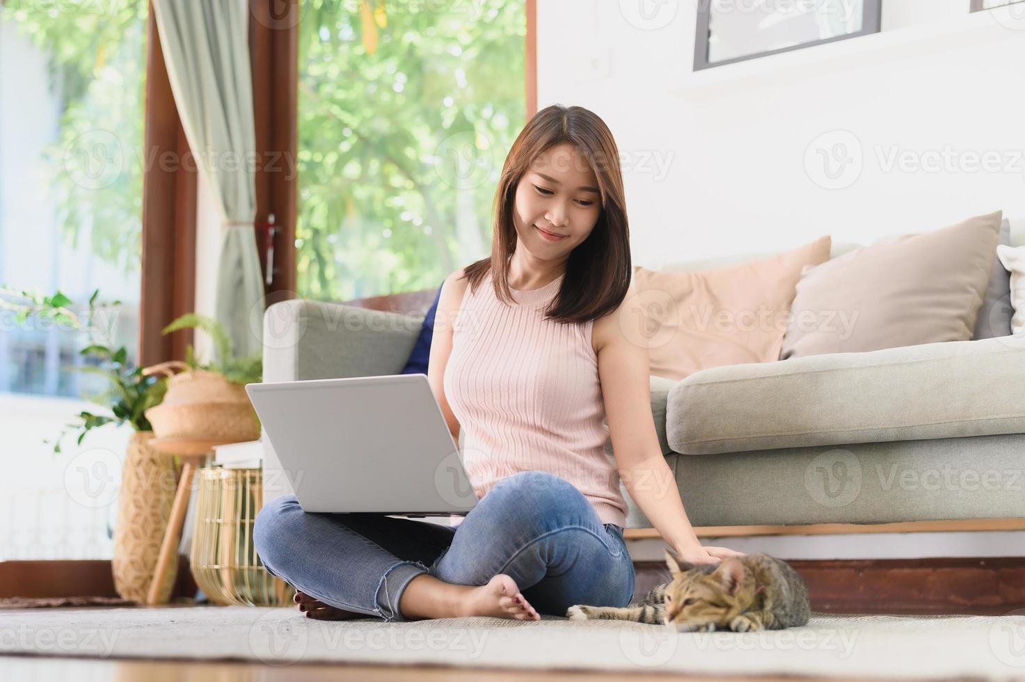 Happy working at home concept photo