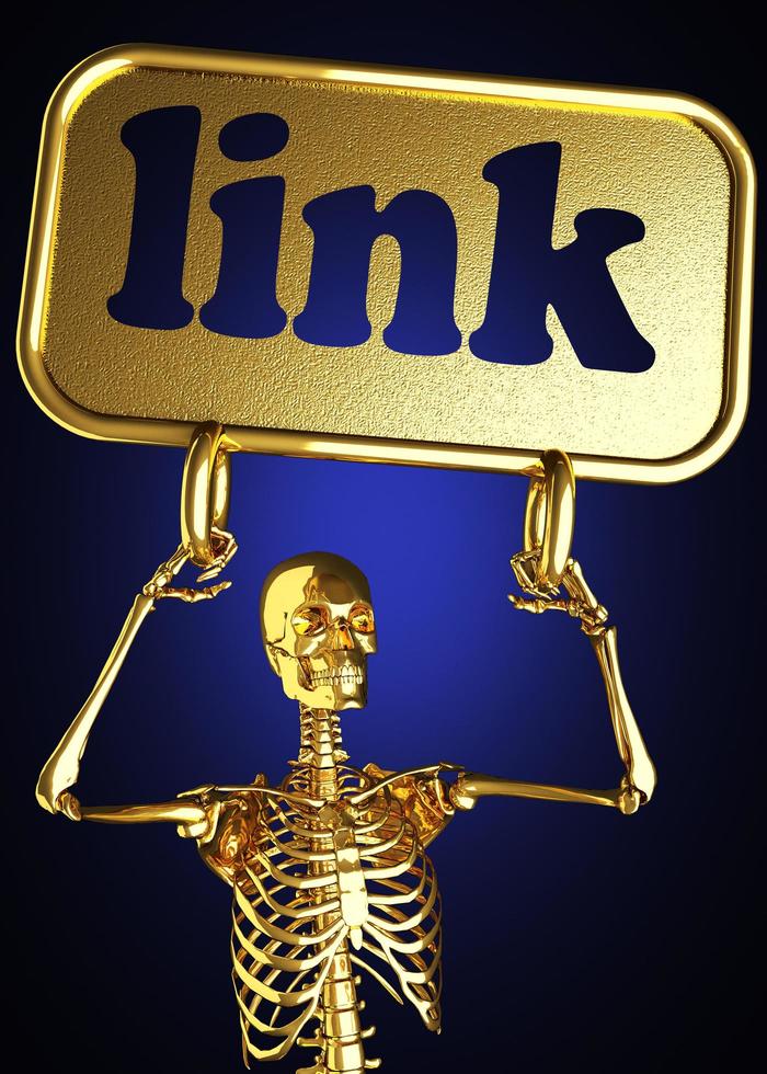 link word and golden skeleton photo