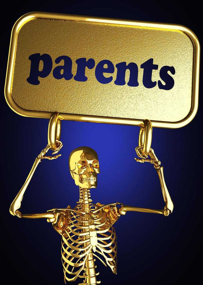palabra de los padres y esqueleto dorado. foto