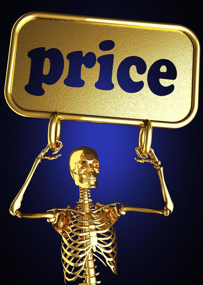 palabra de precio y esqueleto dorado foto