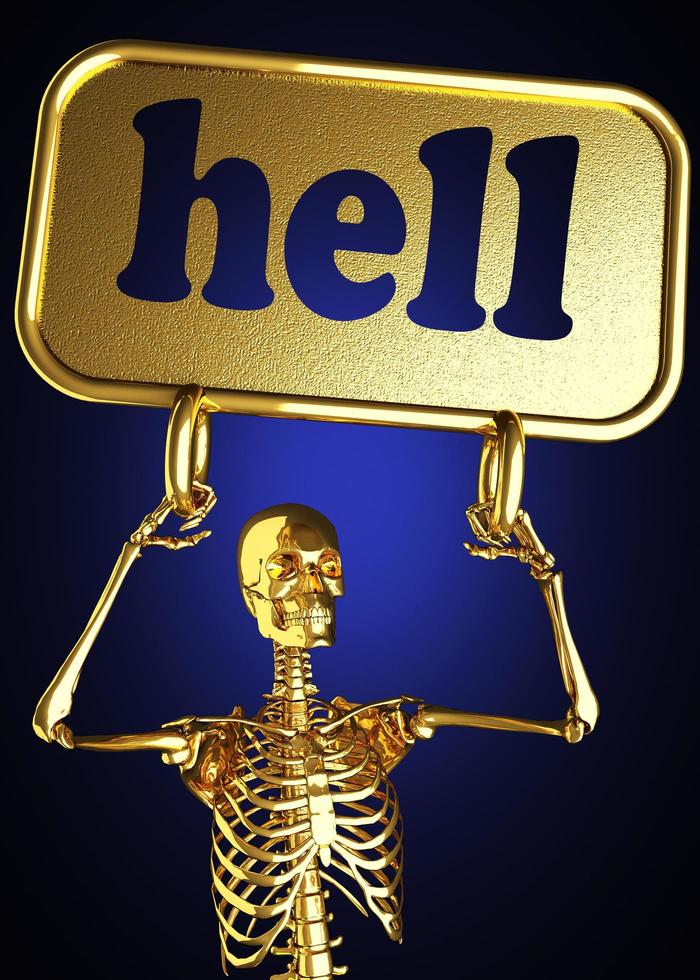 hell word and golden skeleton photo