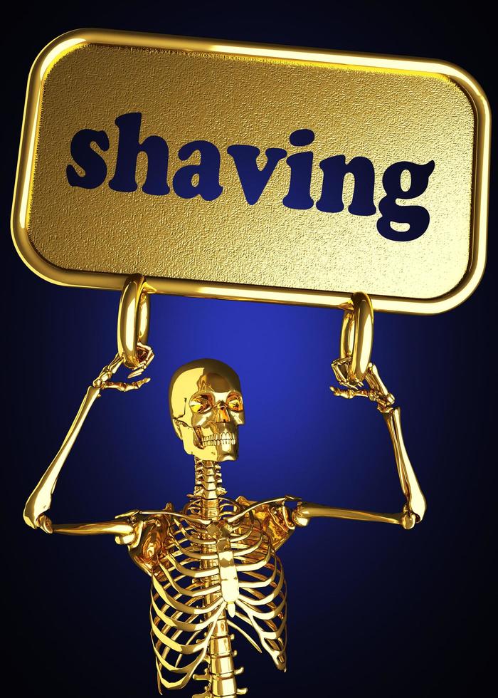 palabra de afeitado y esqueleto dorado foto