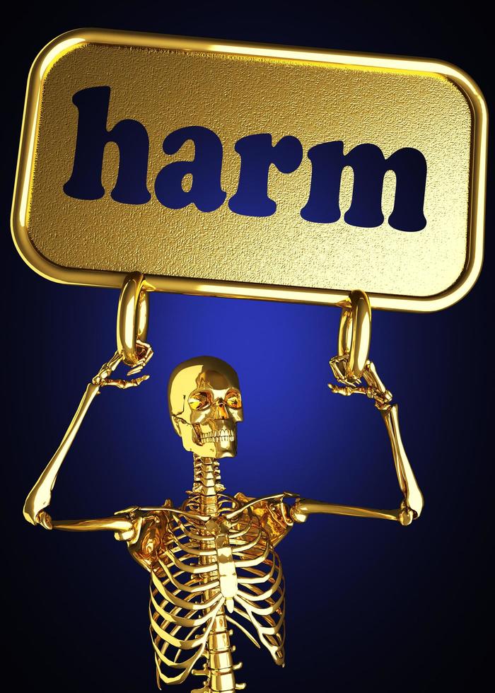 harm word and golden skeleton photo
