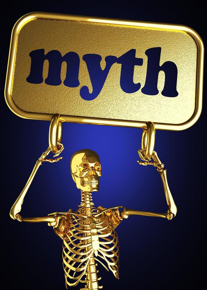 myth word and golden skeleton photo