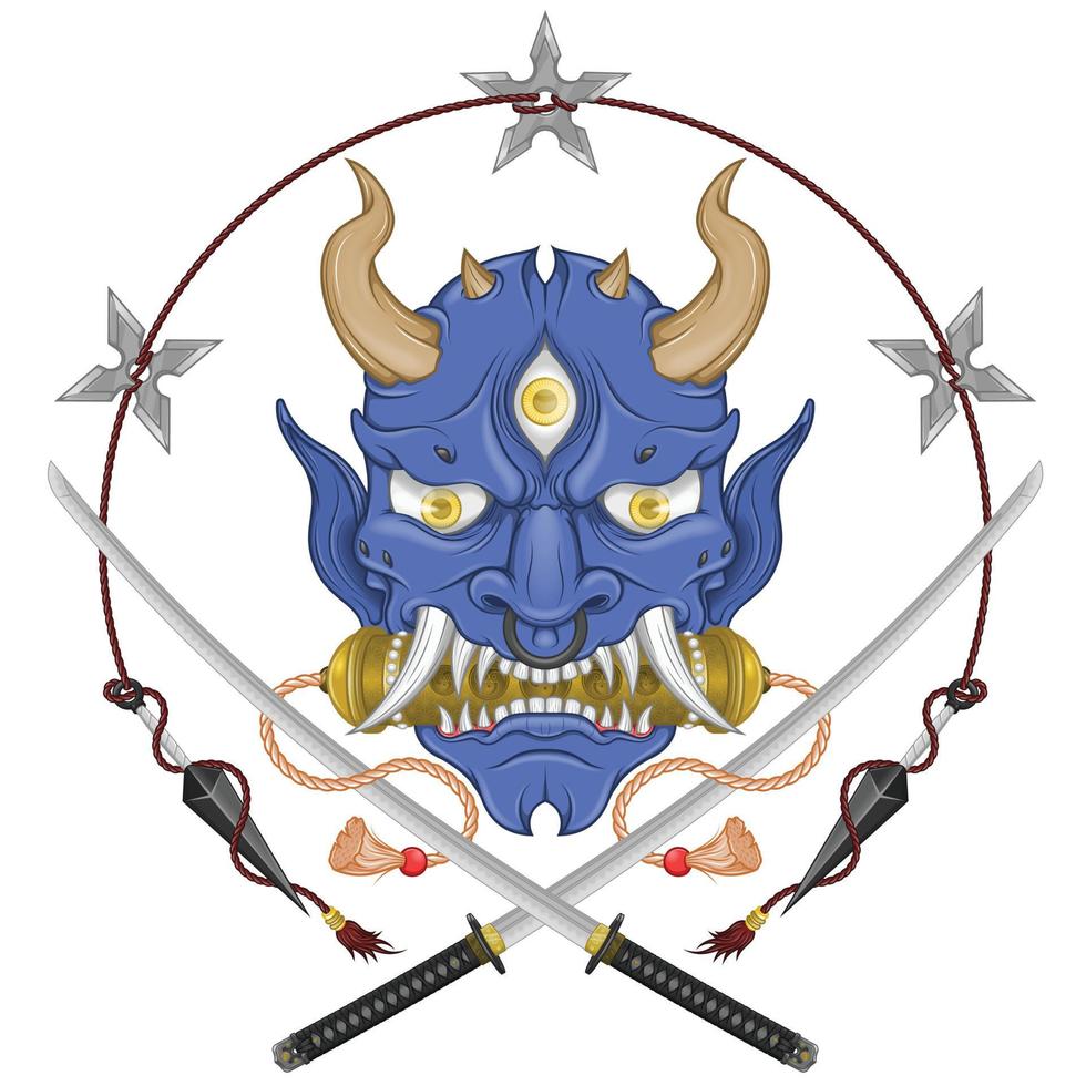 Japanese Demon Oni with Katana vector
