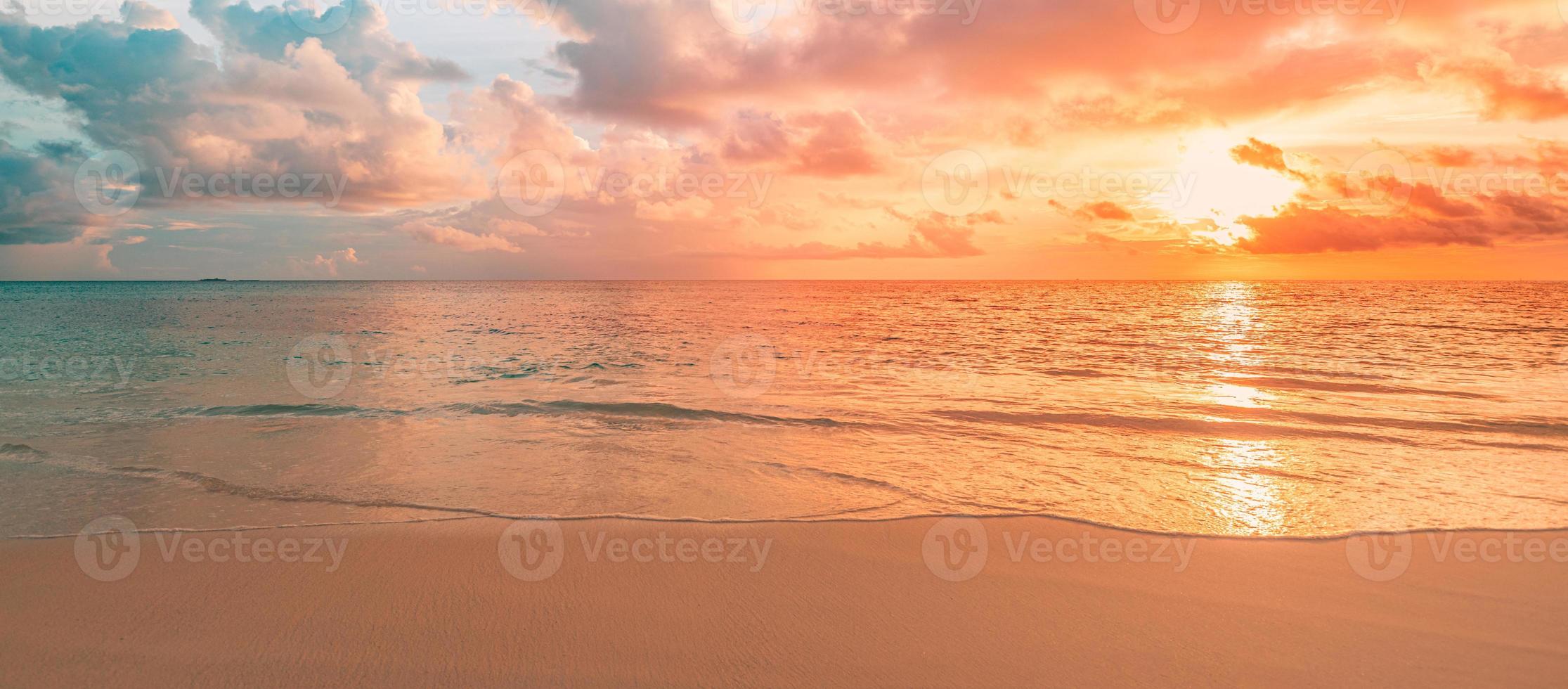 Sea sand sky beach closeup. Panoramic landscape. Inspire tropical beach coast seascape horizon. Horizon waves surf shore calmness tranquil relaxing sunlight summer mood. Vacation travel holiday banner photo