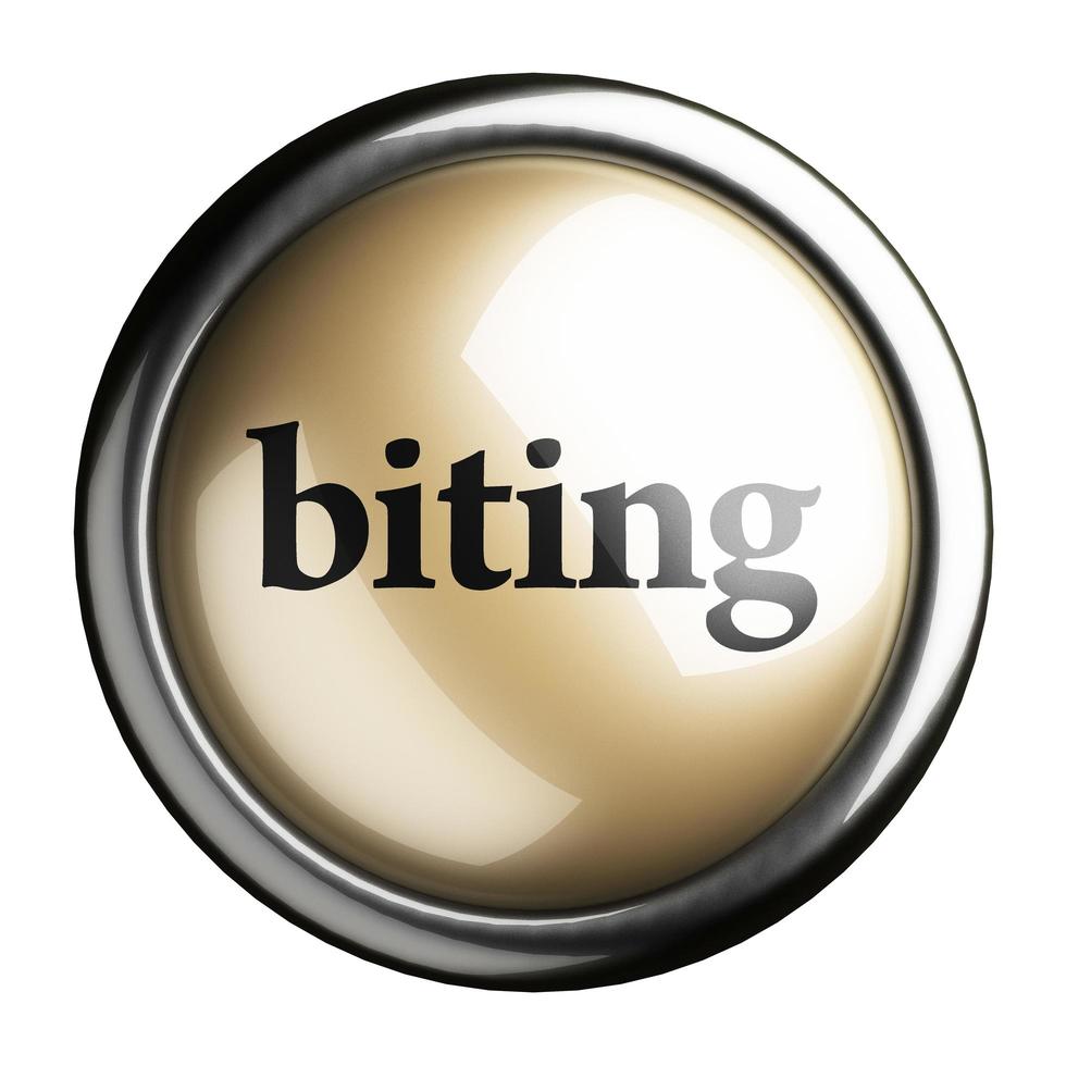 biting word on isolated button photo