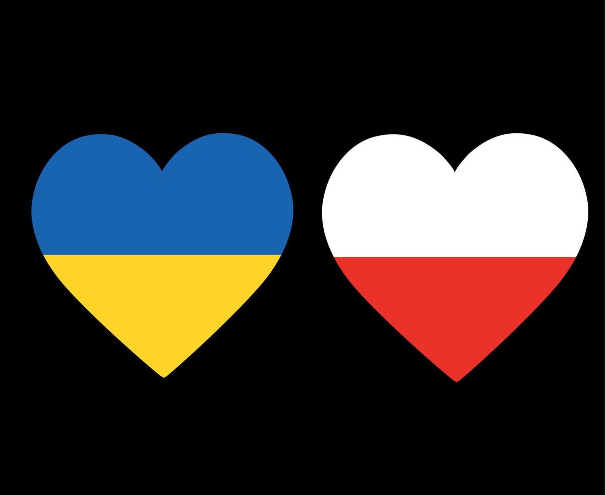 Ukraine And Poland Flags National Europe Emblem Heart Icons Vector Illustration Abstract Design Element