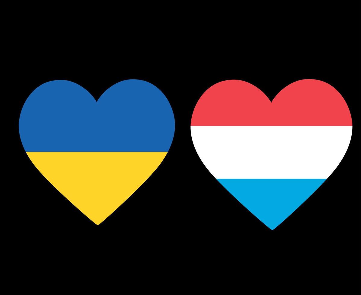 Ukraine And Luxembourg Flags National Europe Emblem Heart Icons Vector Illustration Abstract Design Element