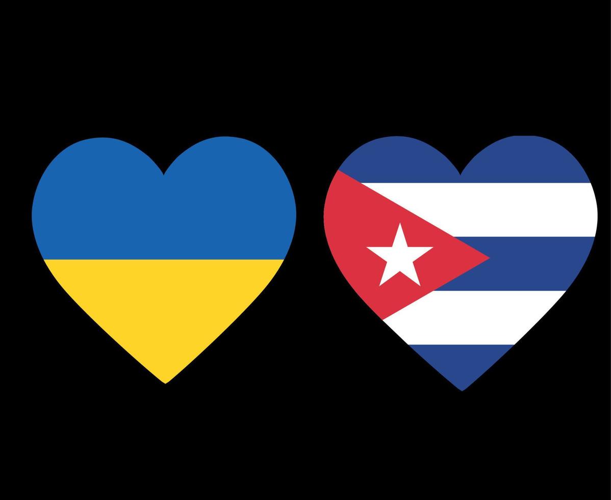 ucrania y cuba banderas nacionales europa y américa del norte emblema corazón iconos vector ilustración diseño abstracto elemento