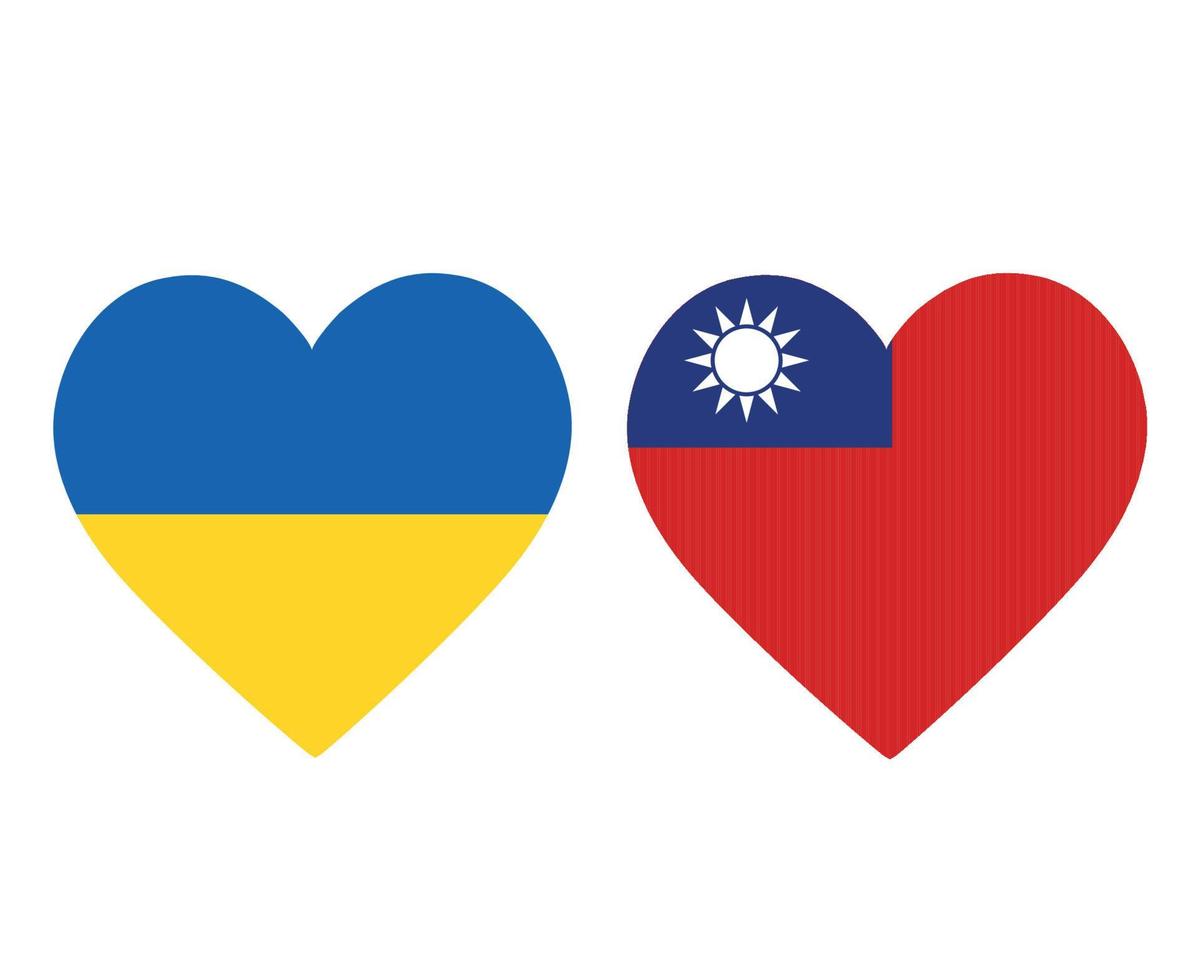 banderas de ucrania y taiwán emblema nacional de europa y asia iconos de corazón ilustración vectorial elemento de diseño abstracto vector