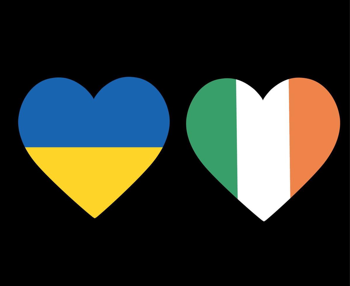 banderas de ucrania e irlanda emblema nacional de europa iconos del corazón ilustración vectorial elemento de diseño abstracto vector