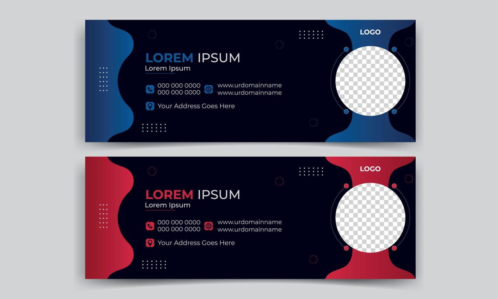 Modern Business Email Signature and Facebook Cover Design Template with Two Beautiful Color Blue and Red vector