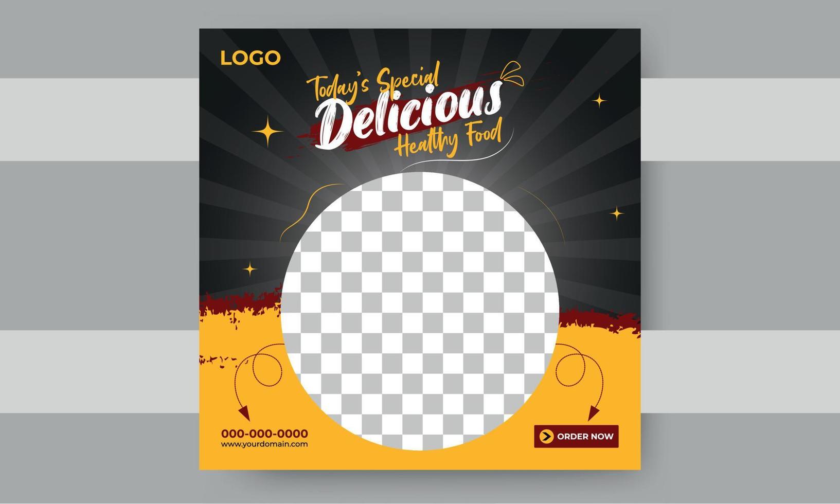 Modern Delicious Food Offer Social Media Post Design Vector Template for Facebook and Instagram marketing