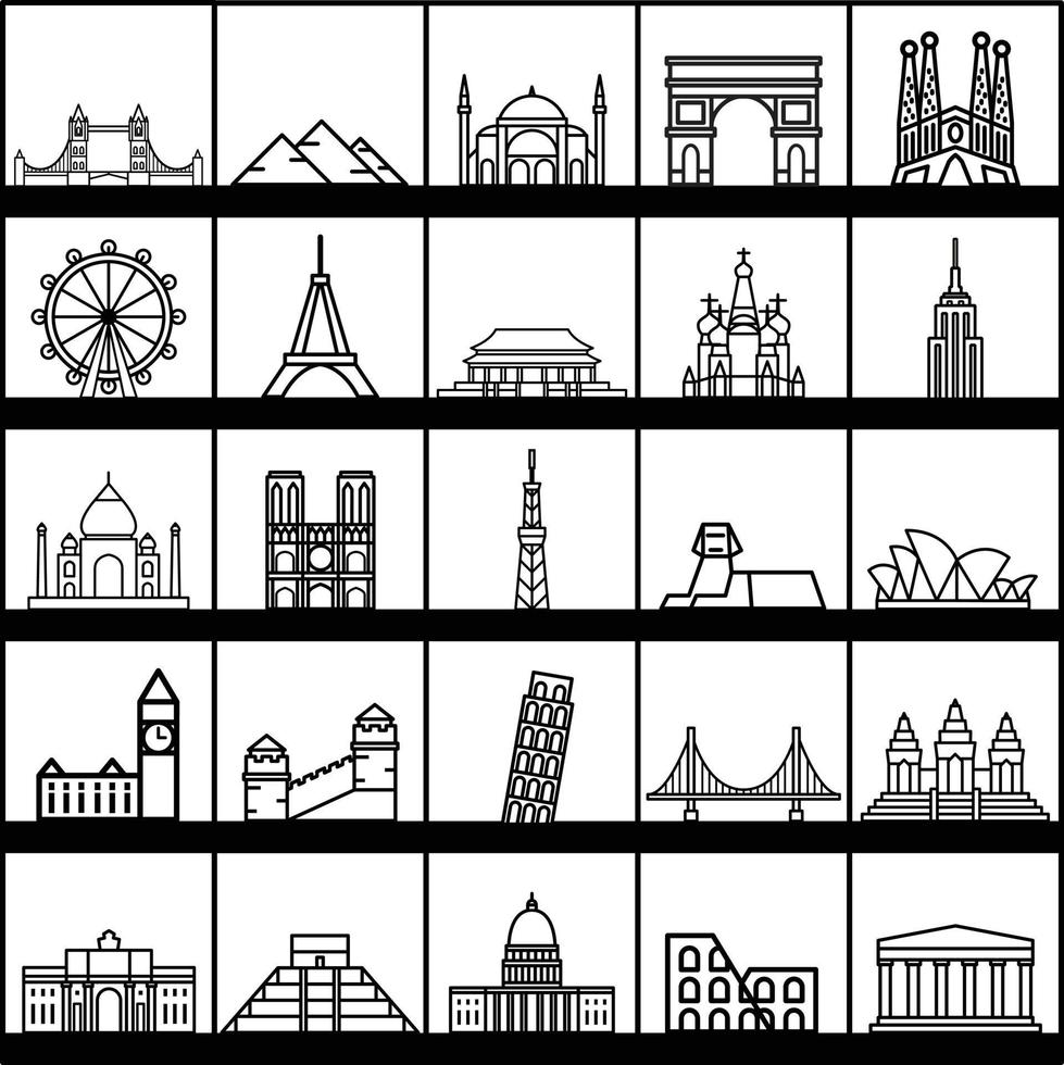 Outline simplicity drawing of world's landmark front elevation view. vector