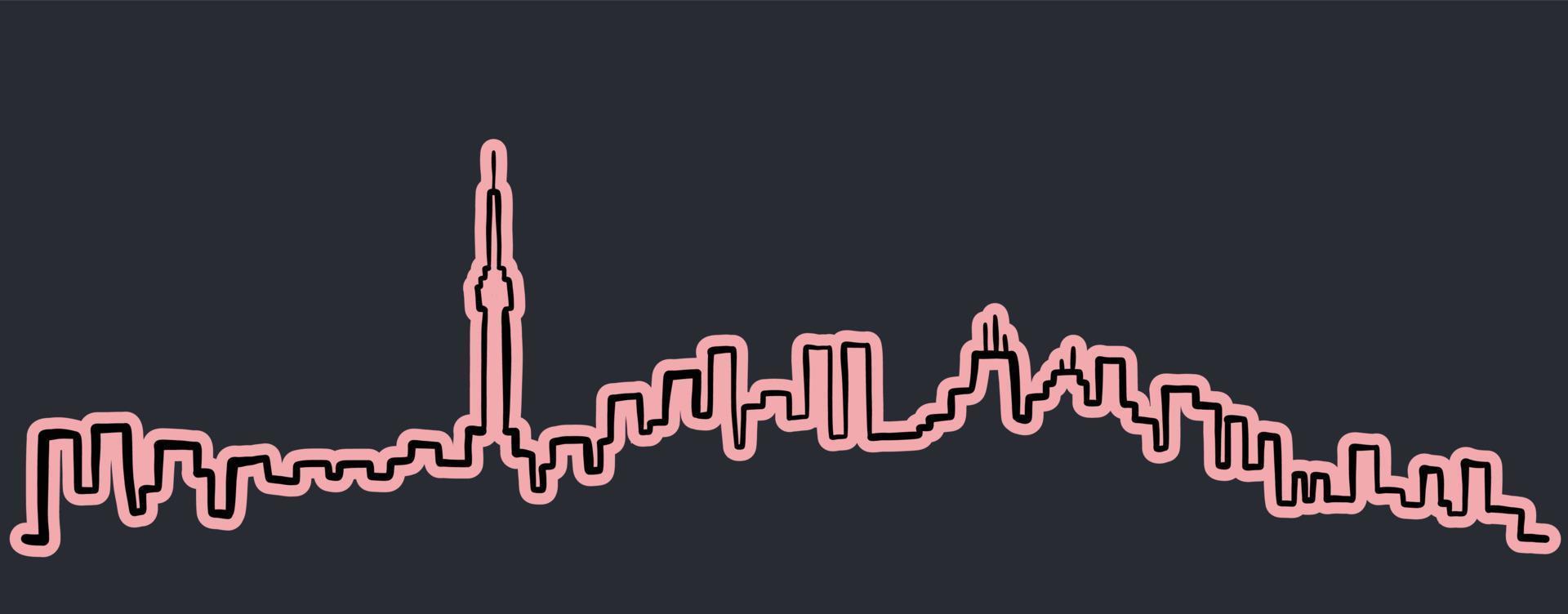 freehand drawing of modern cityscape skyline. vector