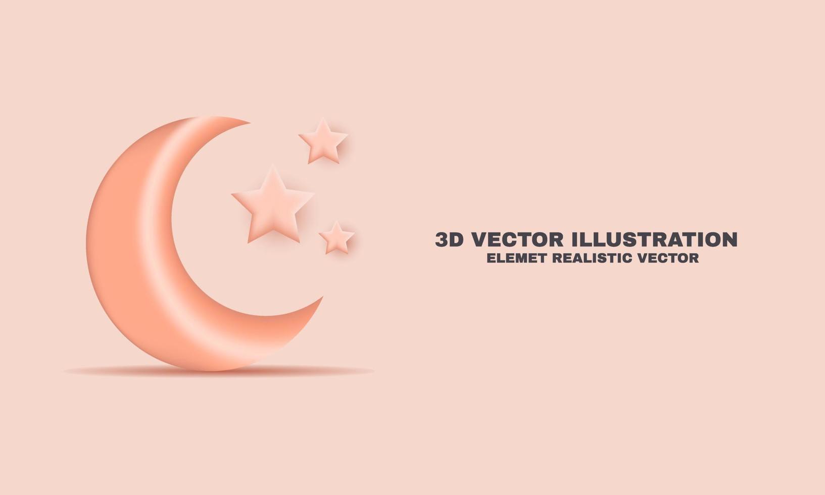 realistic abstract moon crescent stars glossy 3d vector