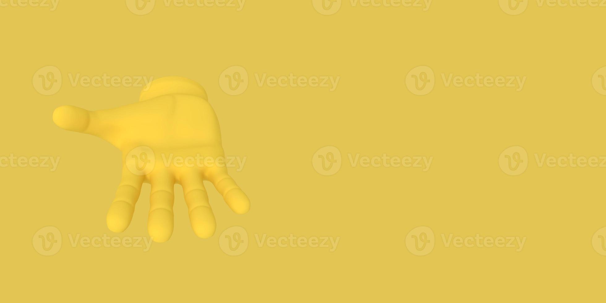 Cartoon open palm. Illustration on yellow color background. 3D-rendering. photo