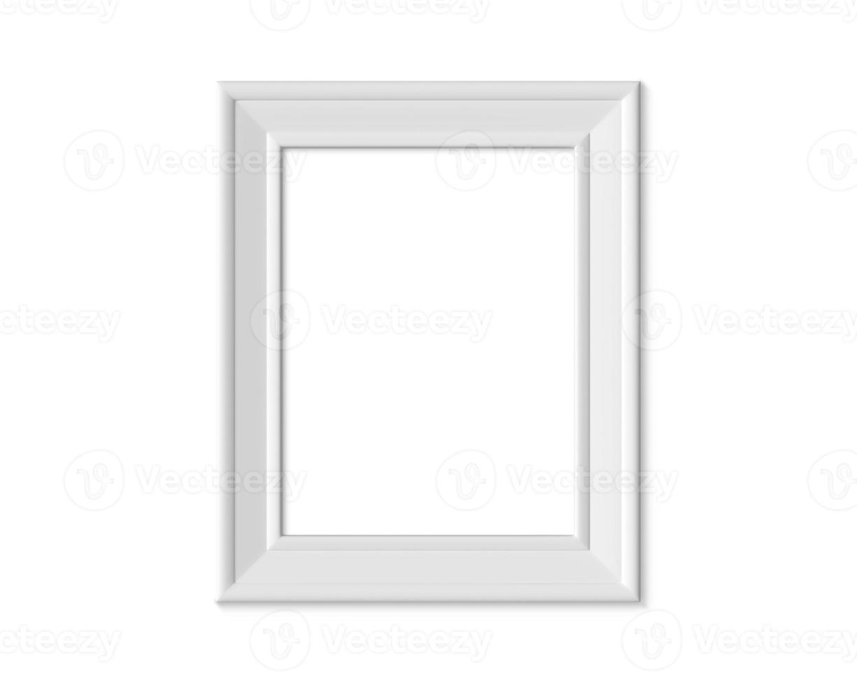 3x4 Vertical Portrait picture frame mockup. Realisitc paper, wooden or plastic white blank for photographs. Isolated poster frame mock up template on white background. 3D render. photo