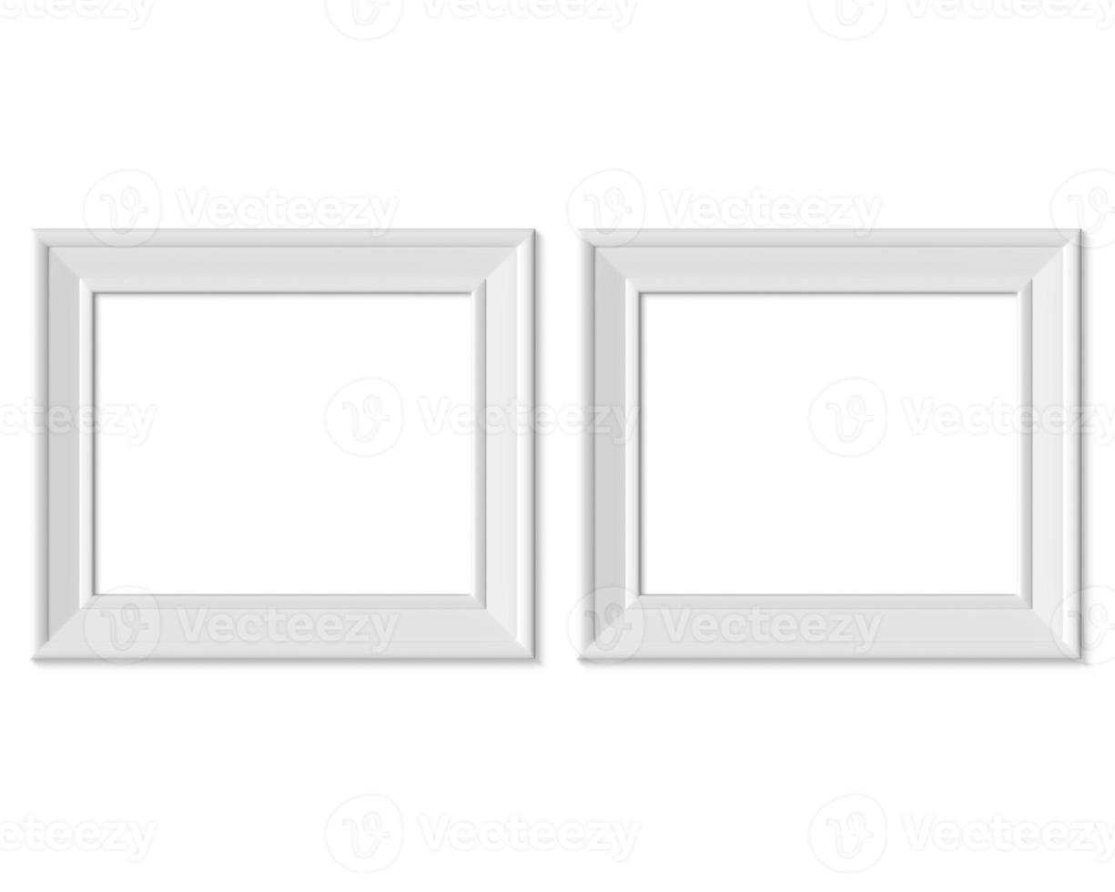Set 2 4x5 Horizontal Landscape picture frame mockup. Realisitc paper, wooden or plastic white blank. Isolated poster frame mock up template on white background. 3D render. photo