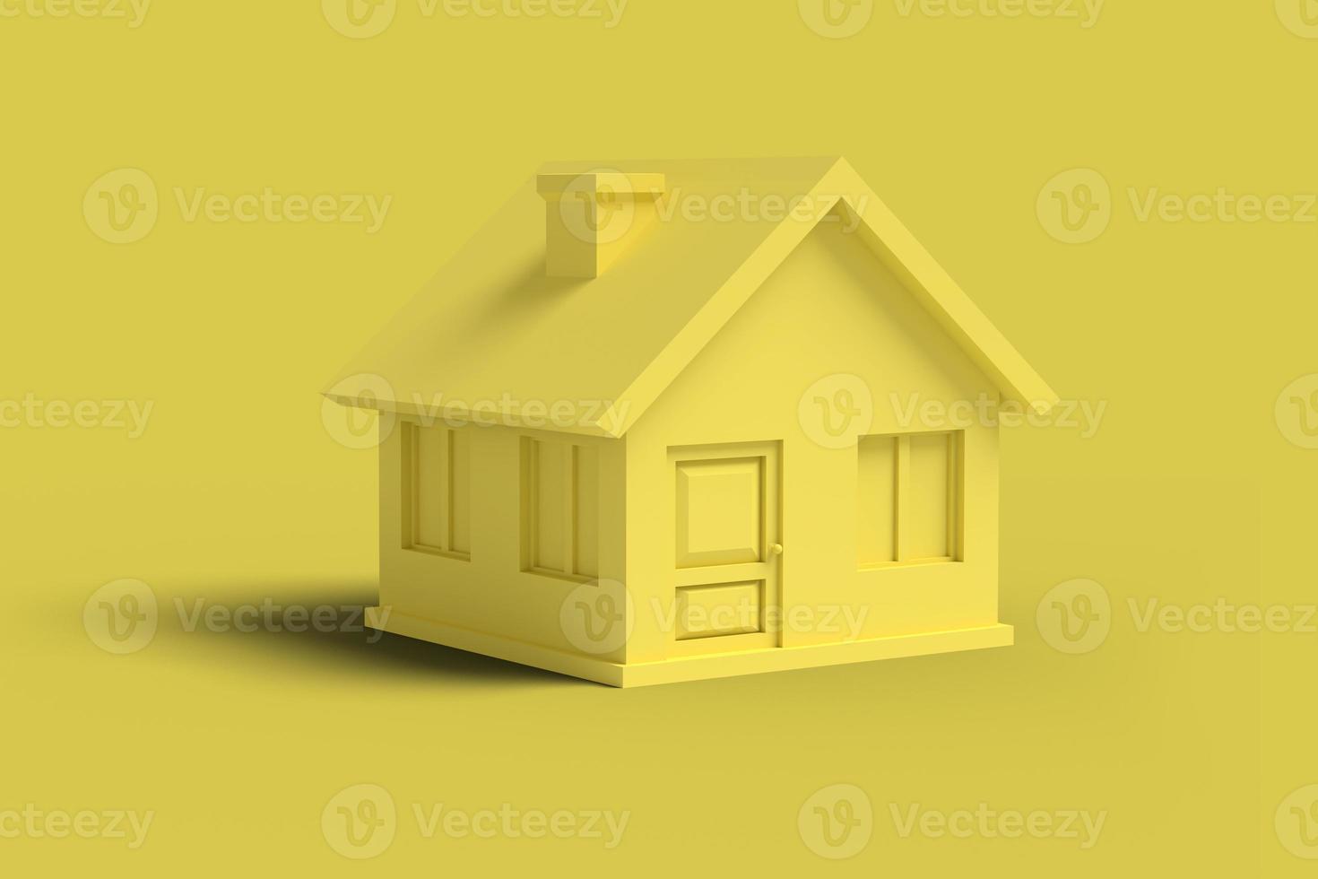 Yellow empty house on a yellow background abstract image. Minimal concept building business. 3D render. photo