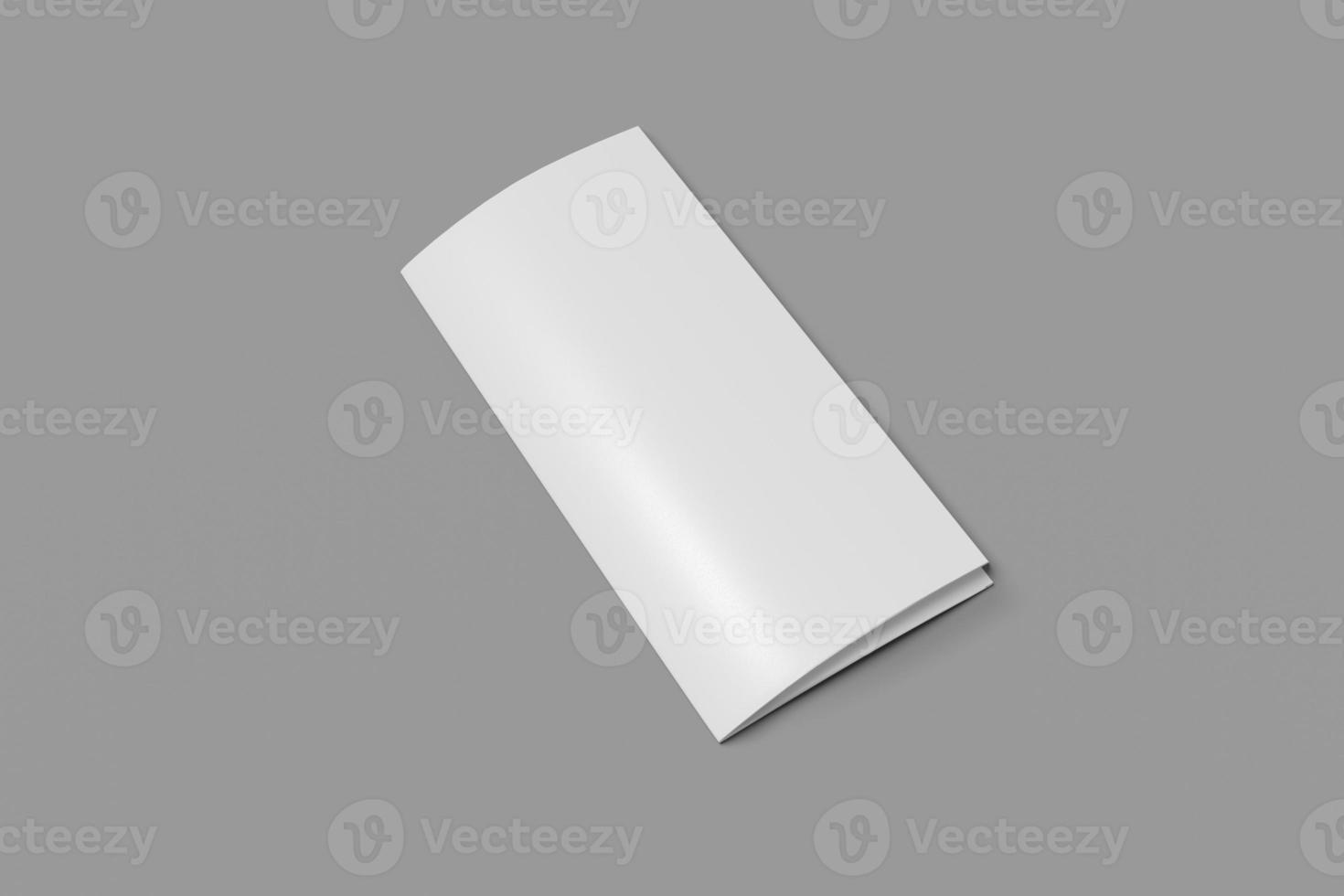 Tri fold booklet mockup closed on a gray background. 3D rendering photo