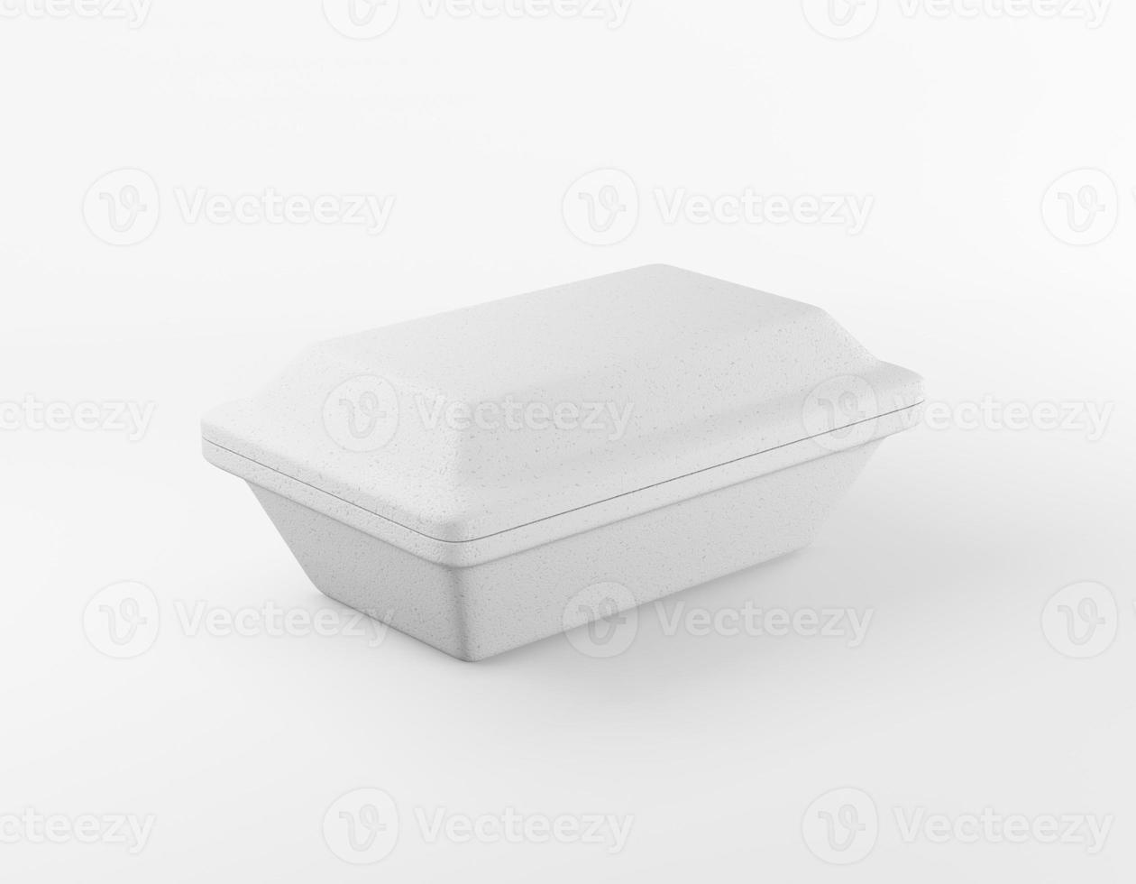 Eco packaging rectangular box bio foam mockup on white background. Thermo container eco friendly recycled material for lunch, food or things. 3D rendering photo
