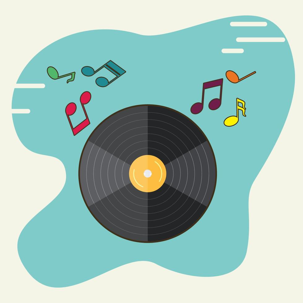 disco de vinilo y notas musicales icono ilustración vectorial vector