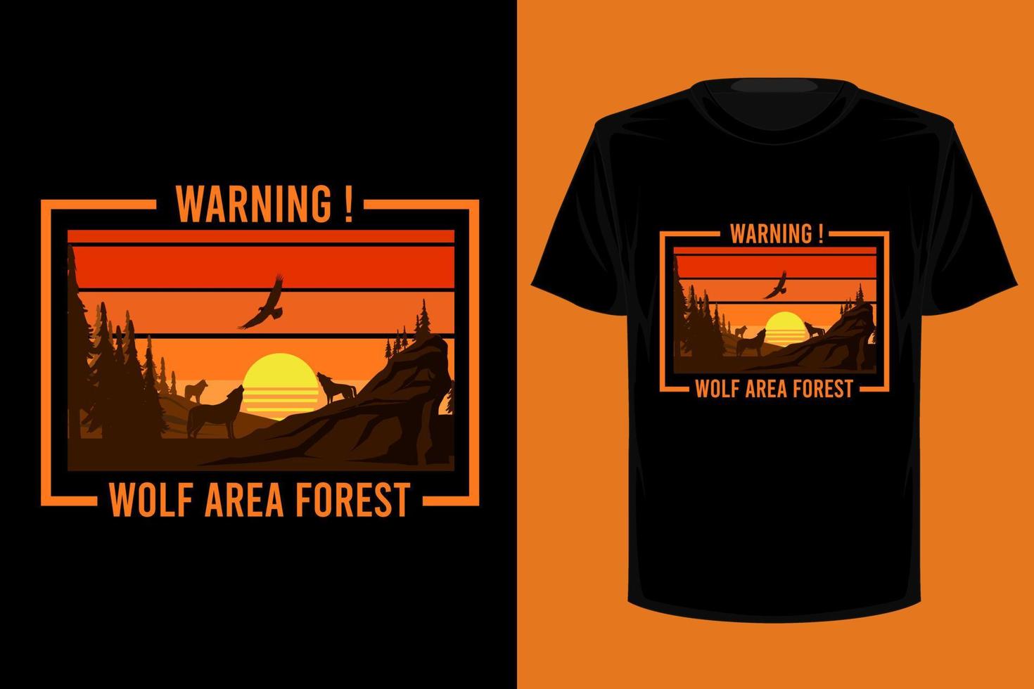 Warning wolf area forest retro vintage t shirt design vector