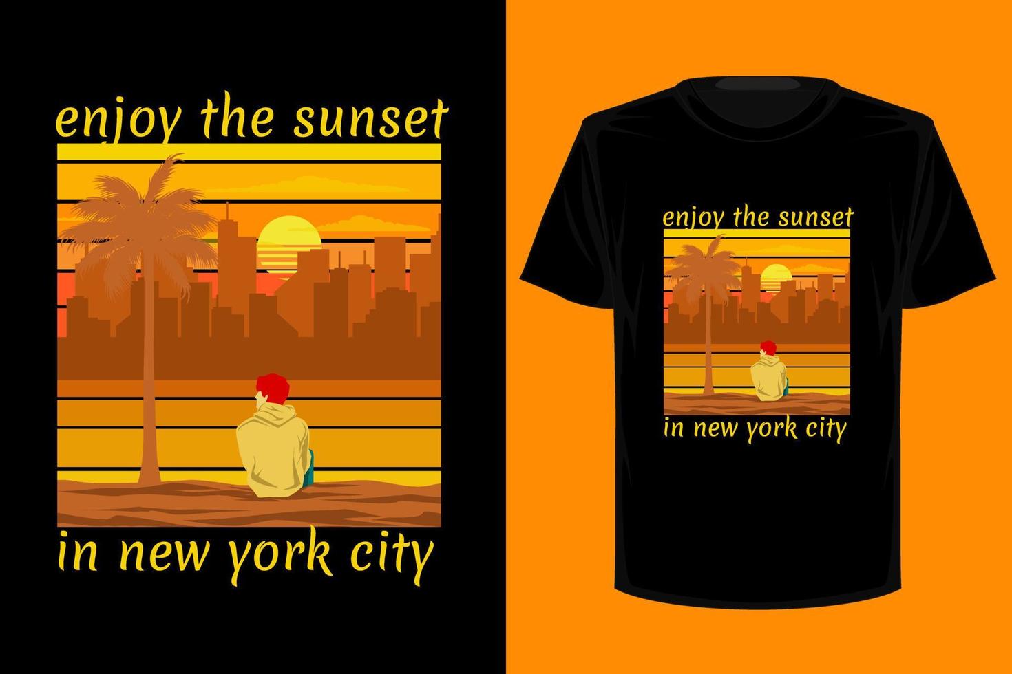 disfruta de la puesta de sol en el diseño de camisetas vintage retro de la ciudad de nueva york vector