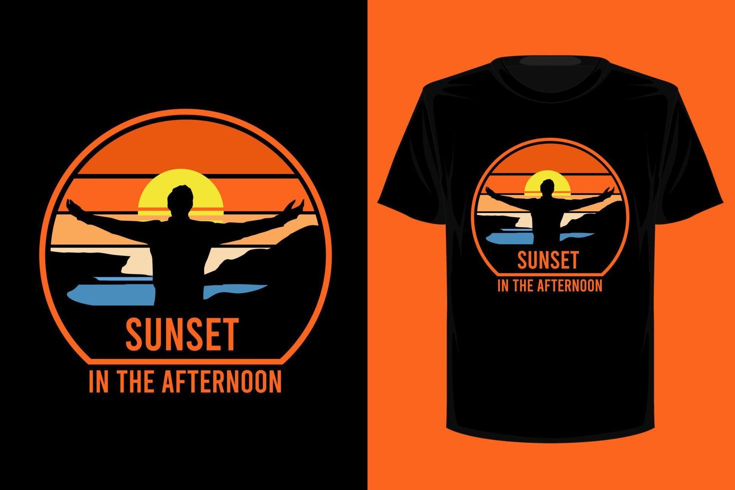 puesta de sol en el diseño de camiseta vintage retro de la tarde vector