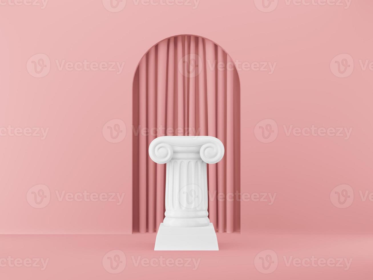 Abstract podium column on the pink background with arch. The victory pedestal is a minimalist concept. 3D rendering. photo