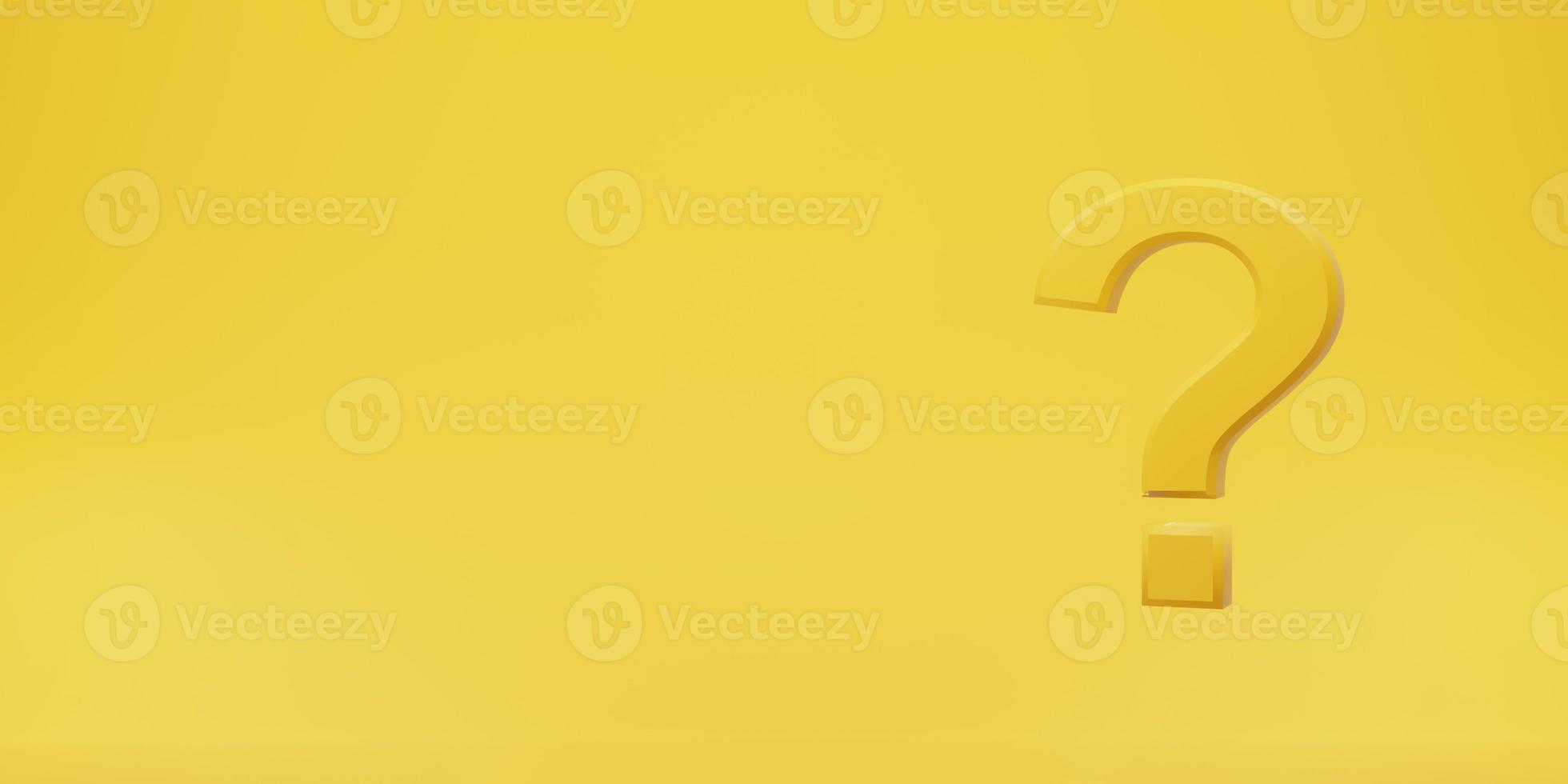 signo de interrogación sobre un fondo amarillo. representación 3d foto