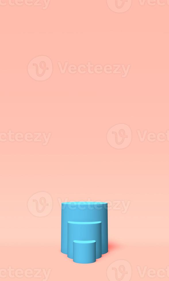 Podium, pedestal or platform blue color on pink background. Abstract illustration of simple geometric shapes. 3D rendering. photo