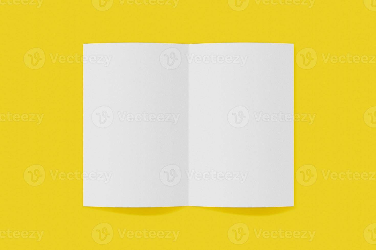 Mockup vertical booklet, brochure, invitation isolated on a yellow background with soft cover and realistic shadow. 3D rendering. photo