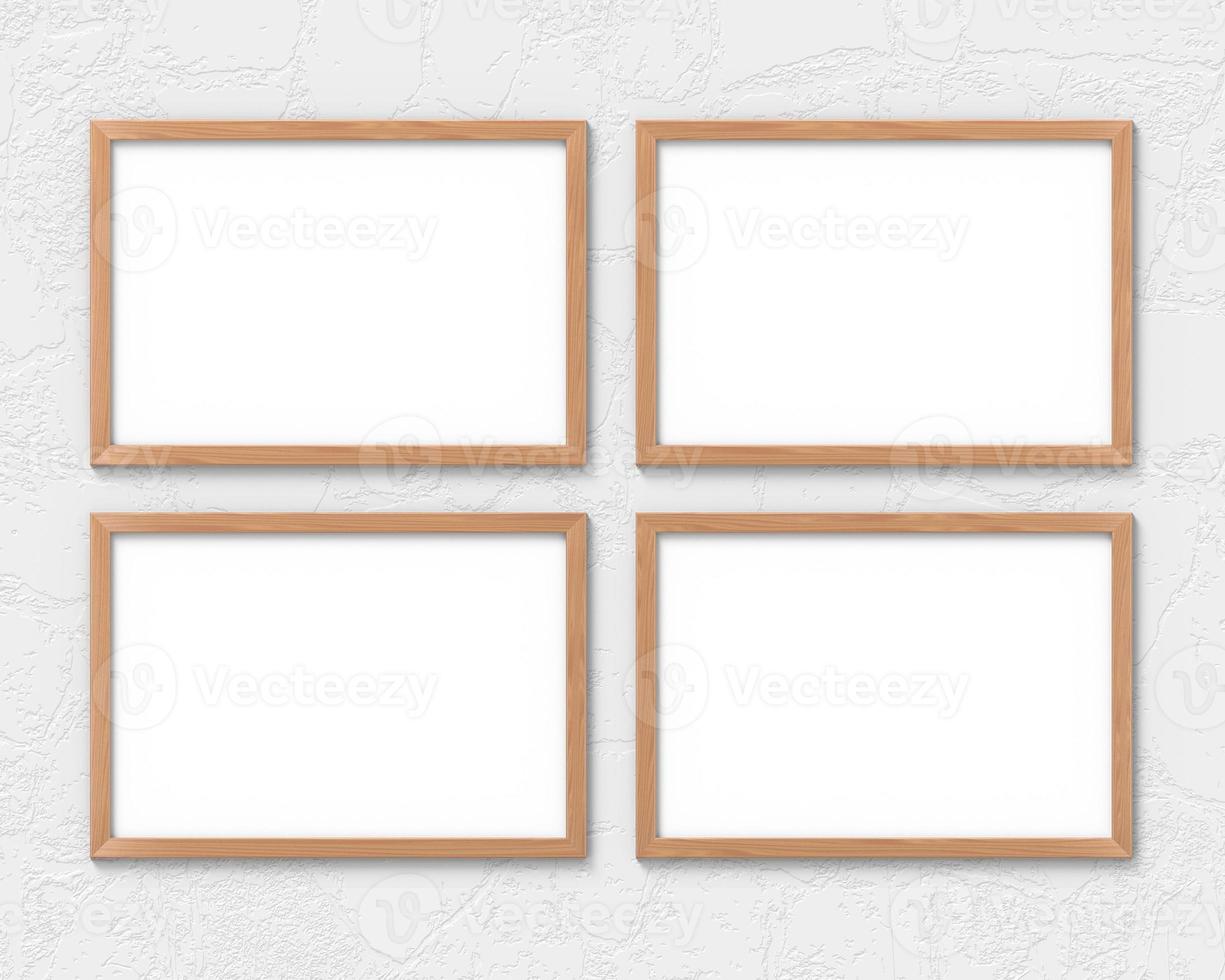 conjunto de 4 maquetas horizontales de marcos de madera colgadas en la pared.  base vacía para imagen o texto. representación 3d 6360827 Foto de stock en  Vecteezy