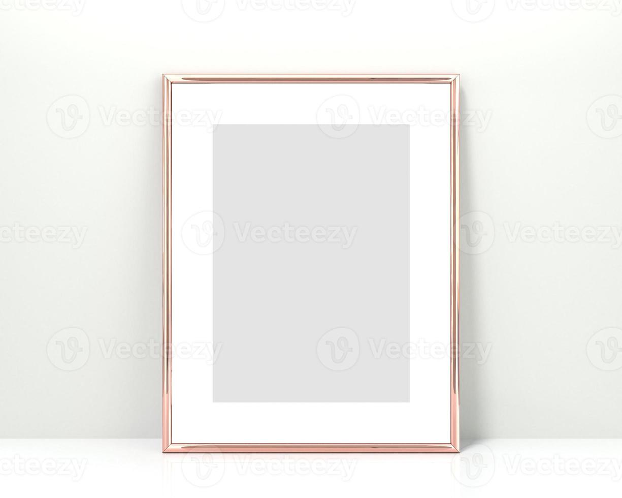 A4 Rose gold frame mockup on a white background. 2x3 Vertical, Portrait 3d Rendering photo