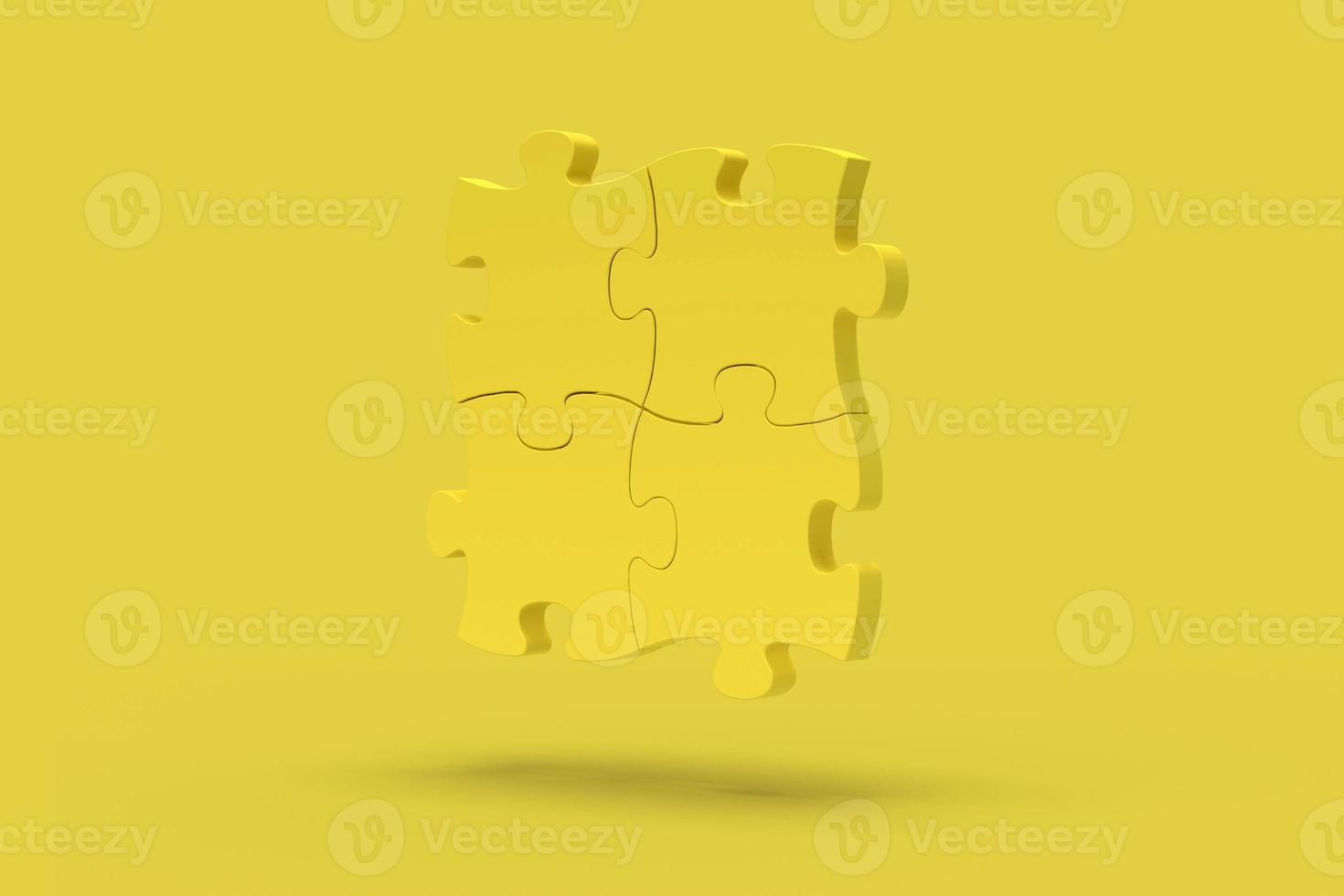 Yellow puzzle on a yellow background. Abstract image. Minimal concept problem business. 3D render. photo