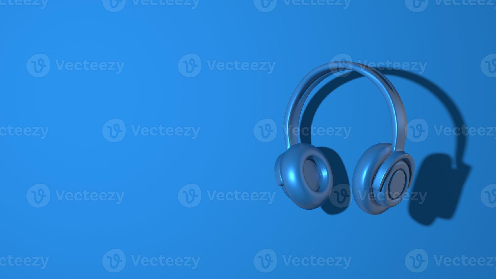 Stereo music headphones. Stylish minimal abstract horizontal scene, place for text. Trendy classic blue color. 3D rendering photo