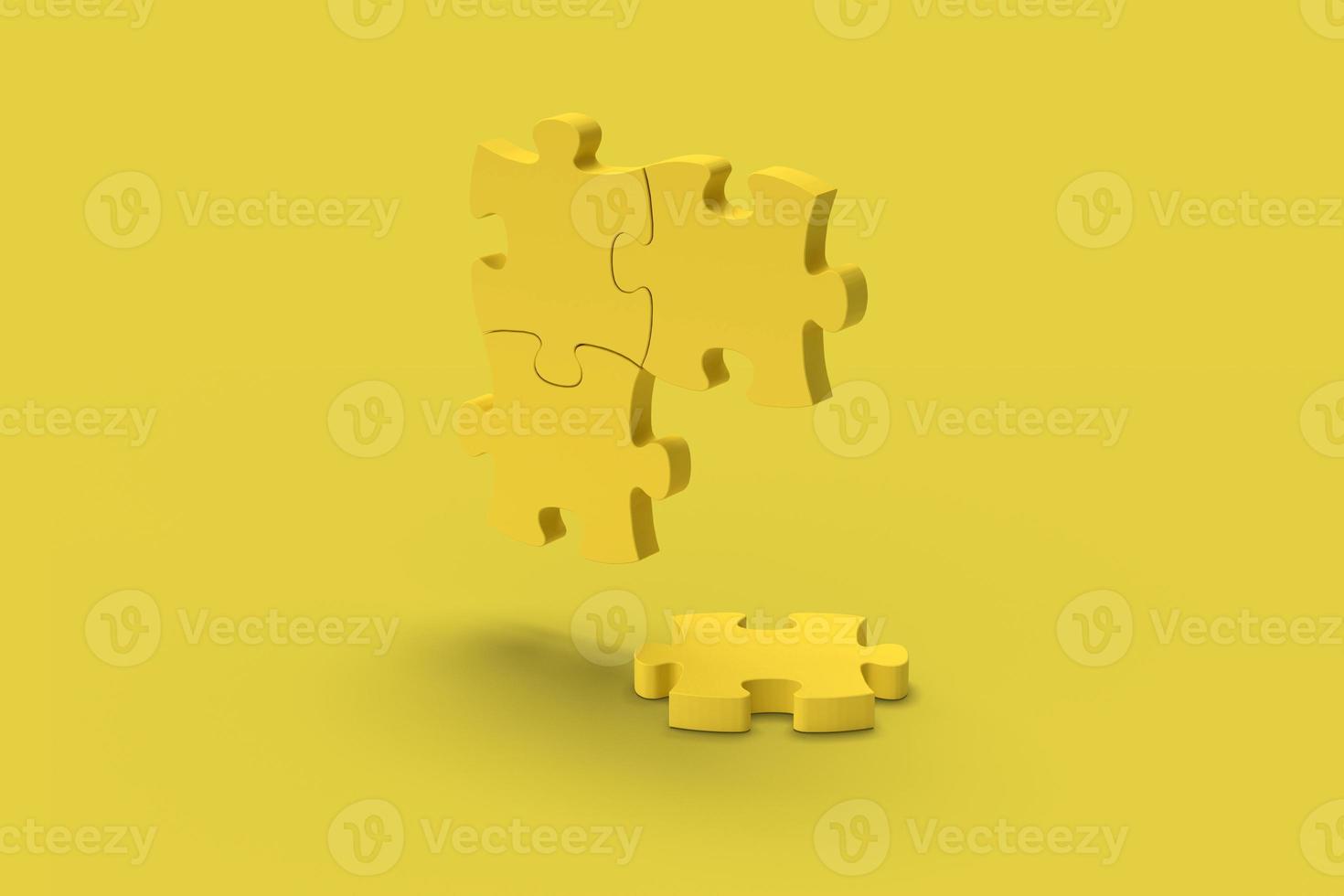 Yellow puzzle on a yellow background. Abstract image. Minimal concept problem business. 3D render. photo