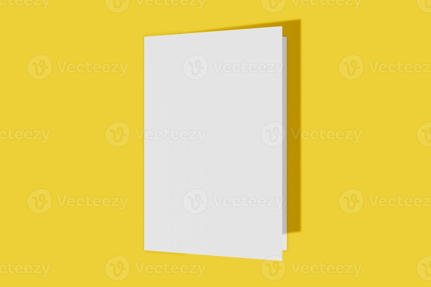 Mockup vertical booklet, brochure, invitation isolated on a yellow background with hard cover and realistic shadow. 3D rendering. photo