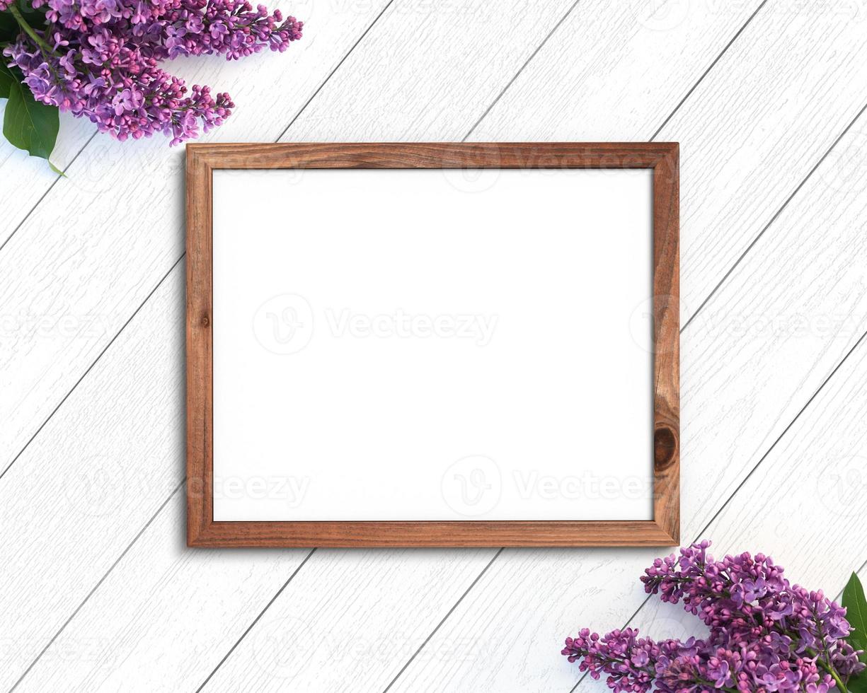 Wooden frame mockup on a painted white background. 4x5 Horizontal Landscape photo