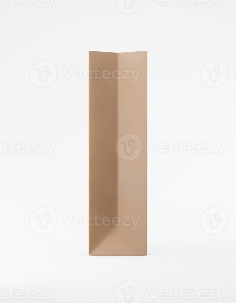 Eco packaging mockup bag kraft paper side. Tall narrow brown template on white background promotional advertising. 3D rendering photo