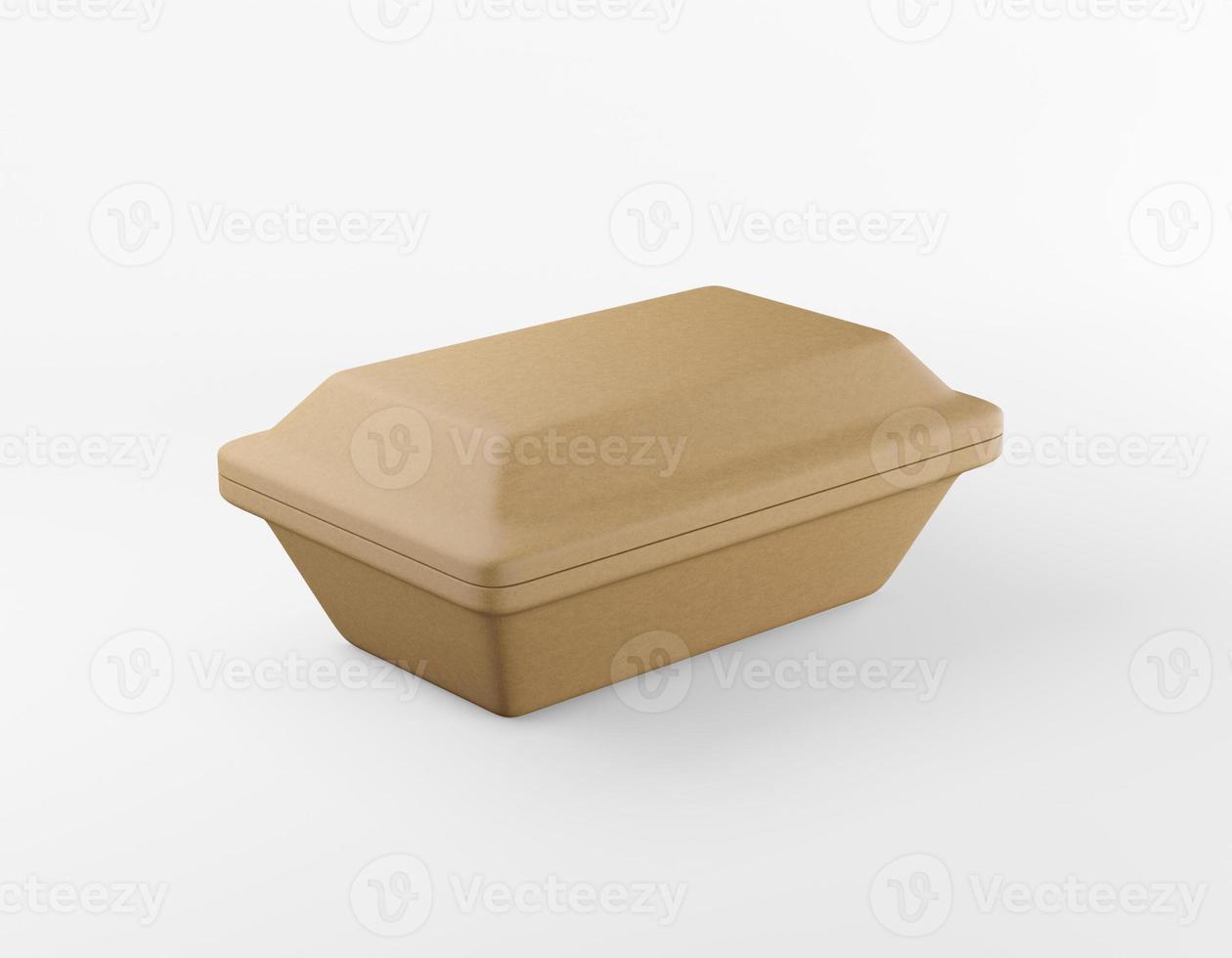 Eco packaging rectangular box kraft paper mockup on white background. Cardboard brown container eco friendly recycled material for lunch, food or things. 3D rendering photo