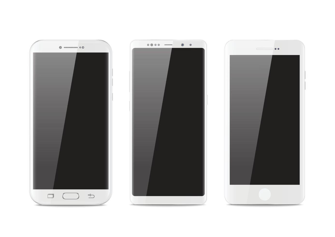 nuevo estilo moderno de teléfono inteligente blanco móvil realista. teléfono inteligente vectorial aislado sobre fondo blanco. conjunto de maquetas vectoriales. vector